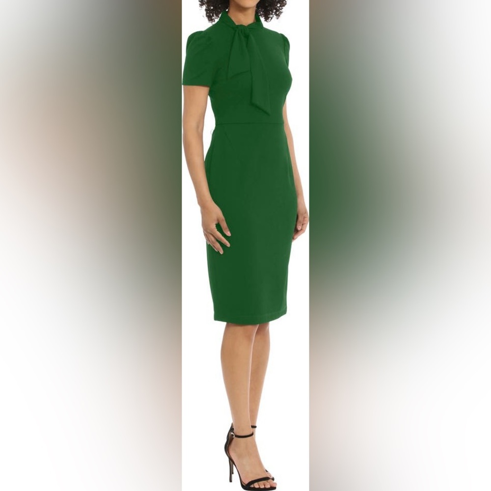 NWT Maggy London Women’s Short Sleeve Neck Tie Green Midi Dress Size 2 - Picture 2 of 9
